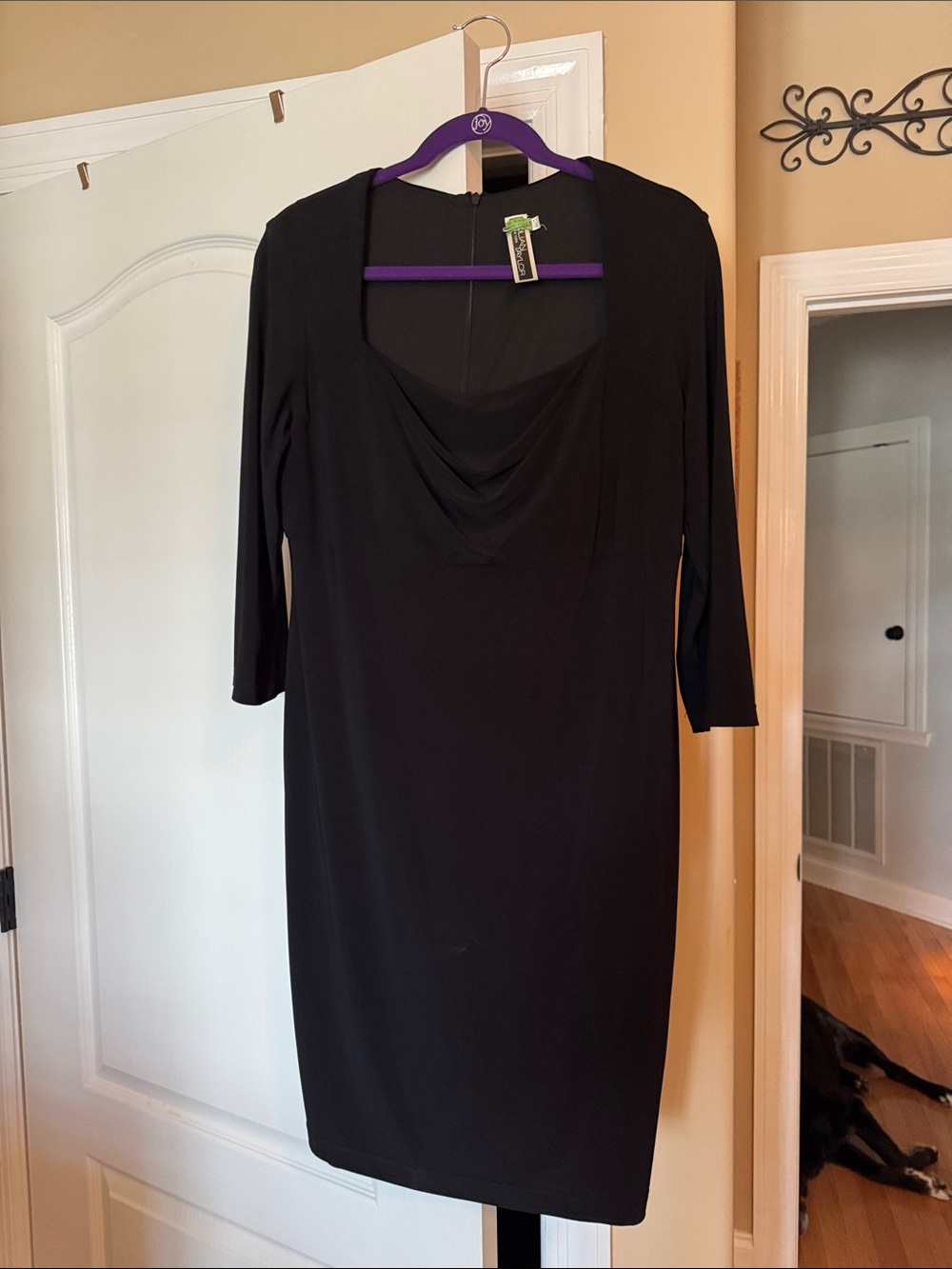 Julian Taylor Black Draped-Neck Long Sleeve Dress